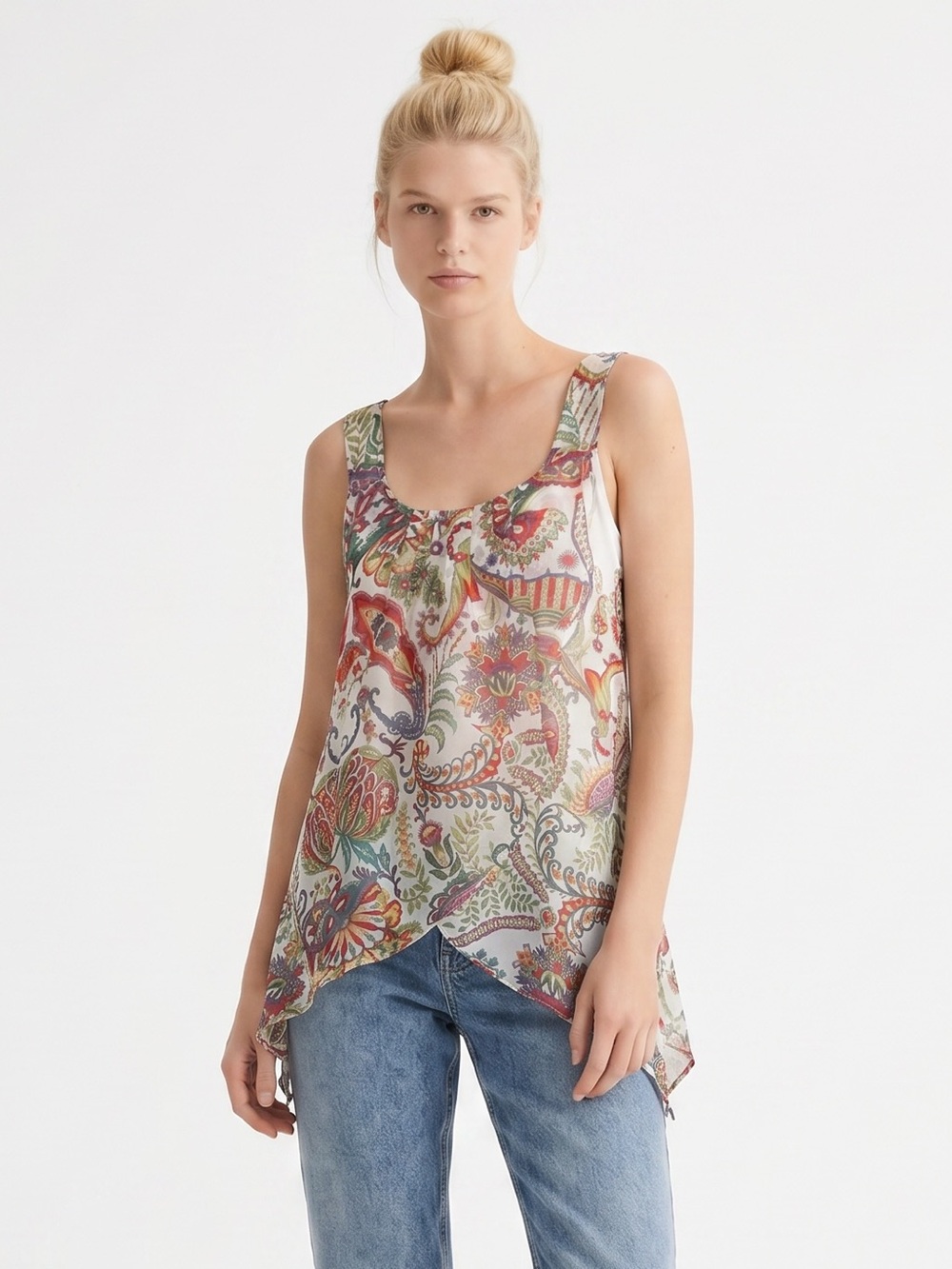 Desigual Vintage Y2K Floral Paisley Scoop Neck Tank Top. Layers. Rave. Artsy